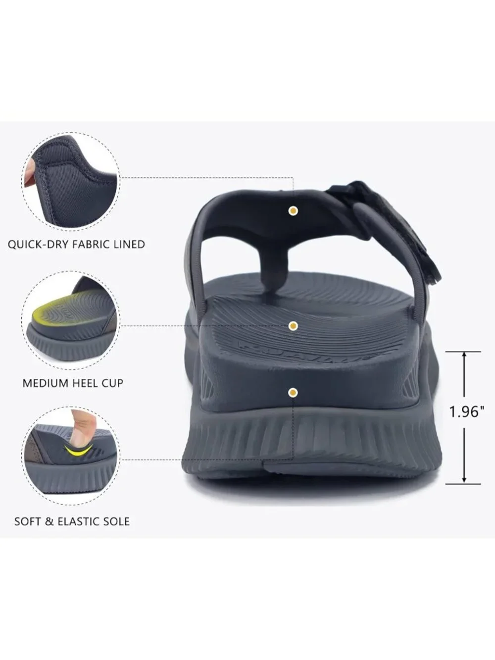 Men Dark Grey Orthotic Cushion Flip Flops Athletic Recovery Foam Walking Sandals